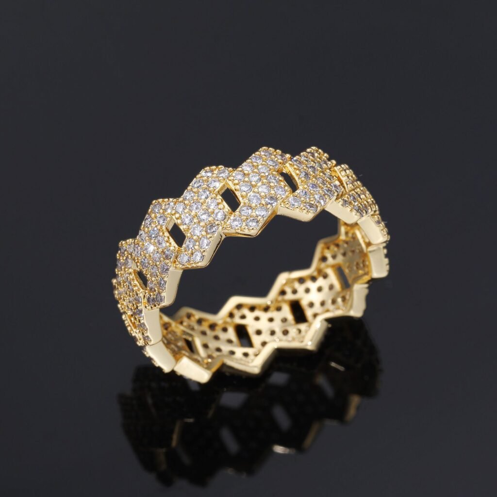 Diamond Shaped Cuban Ring with Zircon Stones
