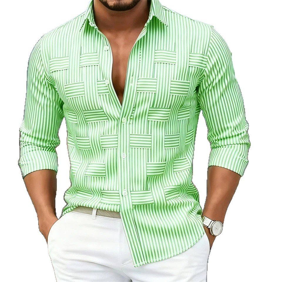 Mens Blue White Striped Long Sleeve Shirt - Image 5