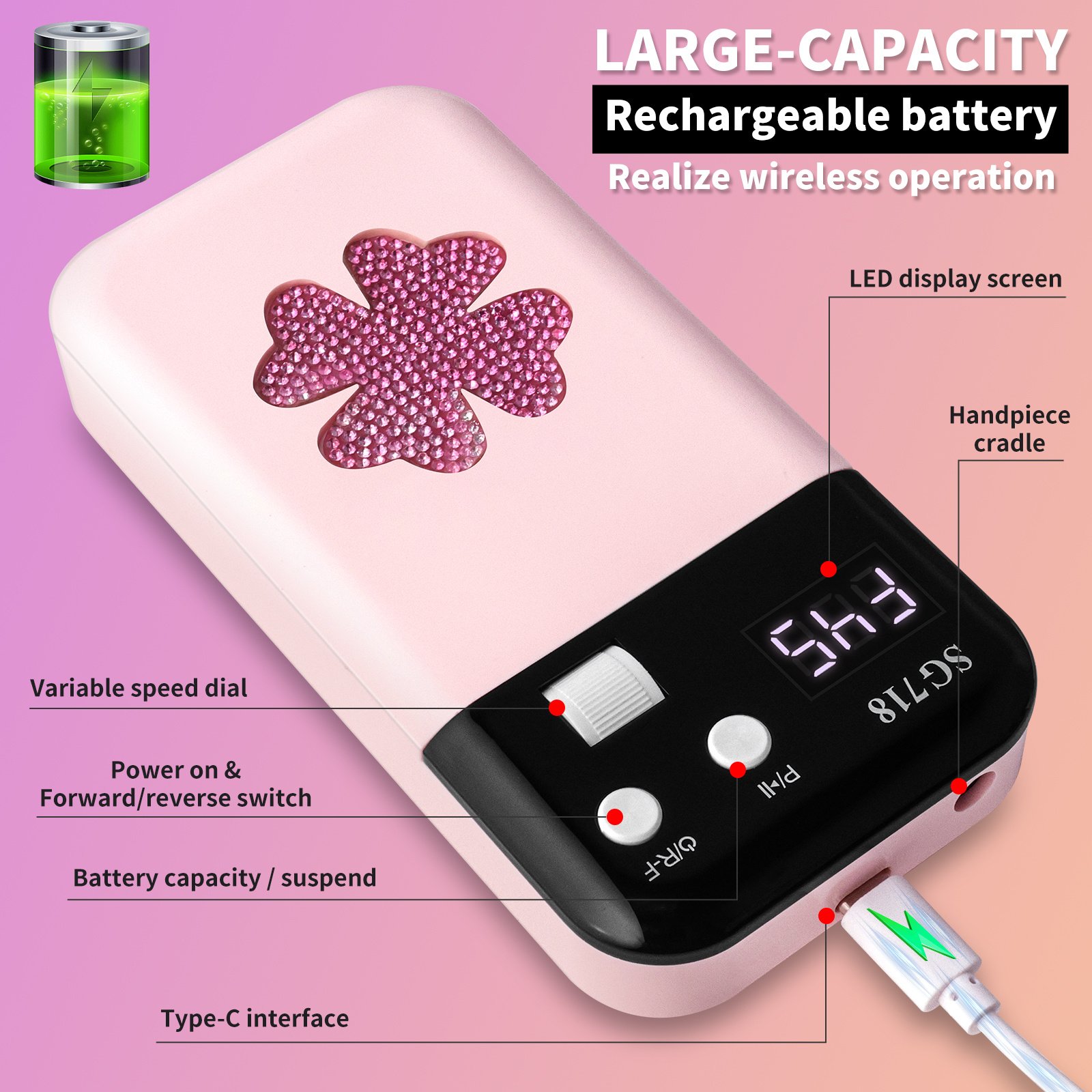 Rechargeable Nail Drill 45000 RPM - Electric Nail File For Shaping, Removing & Polishing Gel Nails-Lightweight & Easy To Use-Perfect For Home & Salon Manicure Pedicure - Image 9