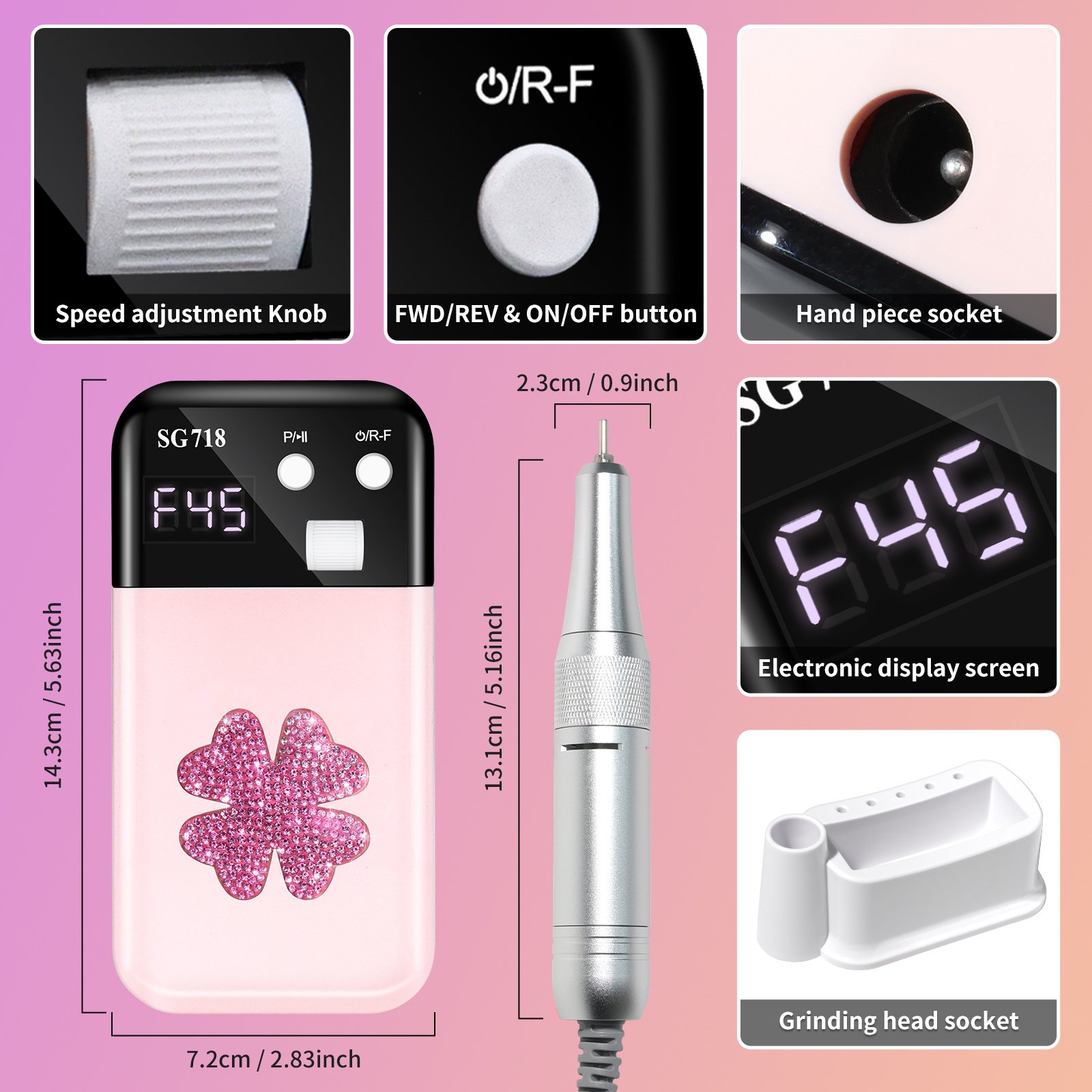 Rechargeable Nail Drill 45000 RPM - Electric Nail File For Shaping, Removing & Polishing Gel Nails-Lightweight & Easy To Use-Perfect For Home & Salon Manicure Pedicure - Image 8