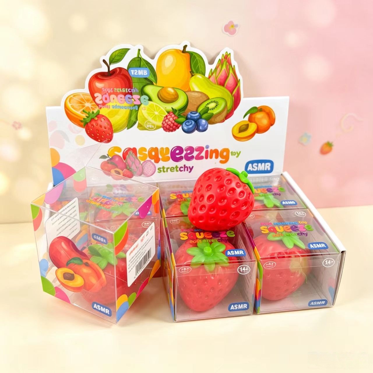 Strawberry squeeze toy, squishy, moldable building blocks, realistic imitation