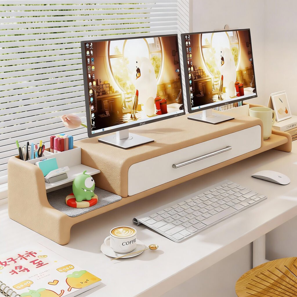 Adjustable Monitor Stand with Storage Drawer