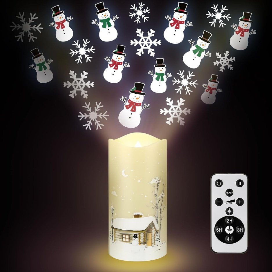 Christmas Snowman Flameless Candles Projector Lights Holiday Gift